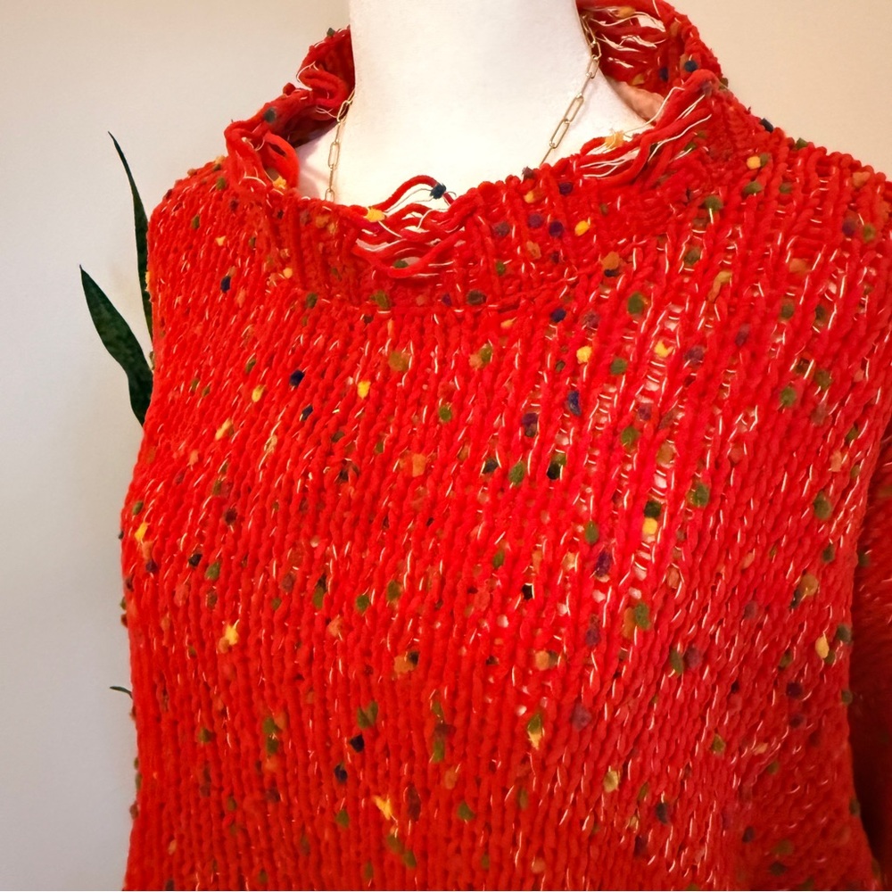 POL | Vibrant Red Distressed Oversized Sweater - Picture 3 of 9